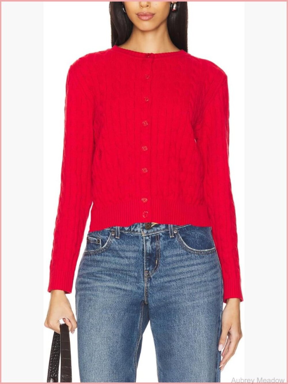 Cropped Cable Knit Cardigan Crewneck Long Sleeve Front Button Sweater Trendy